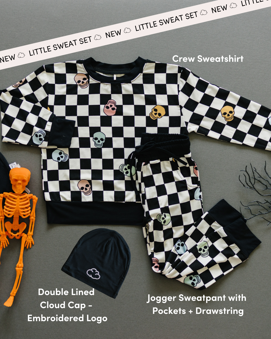 Little Sweat Set 1.0 in Checkered Skull - Sunday Littles