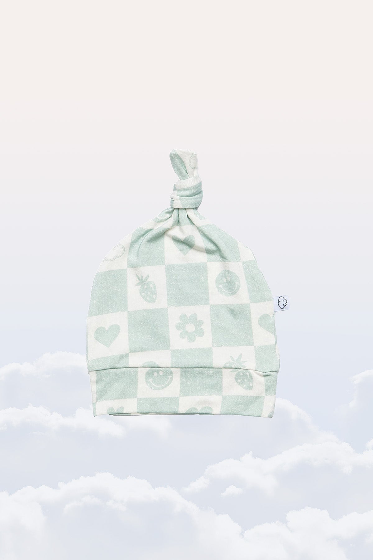 Knotted Cloud Cap in Mint Checkerboard - Sunday Littles