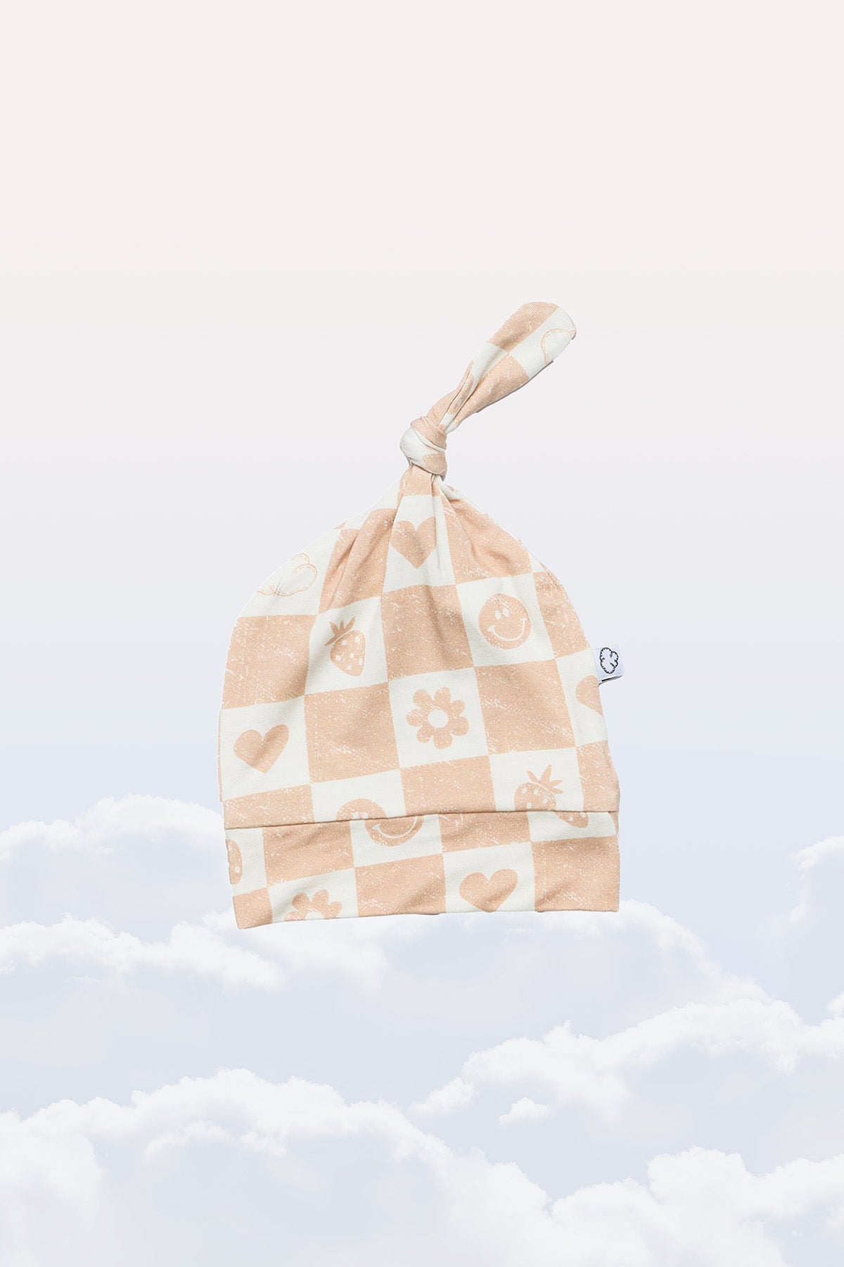 Knotted Cloud Cap in Sand Checkerboard - Sunday Littles