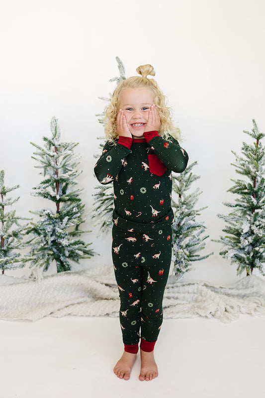 Slumber Pajama Set in Dino-Mas - Sunday Littles