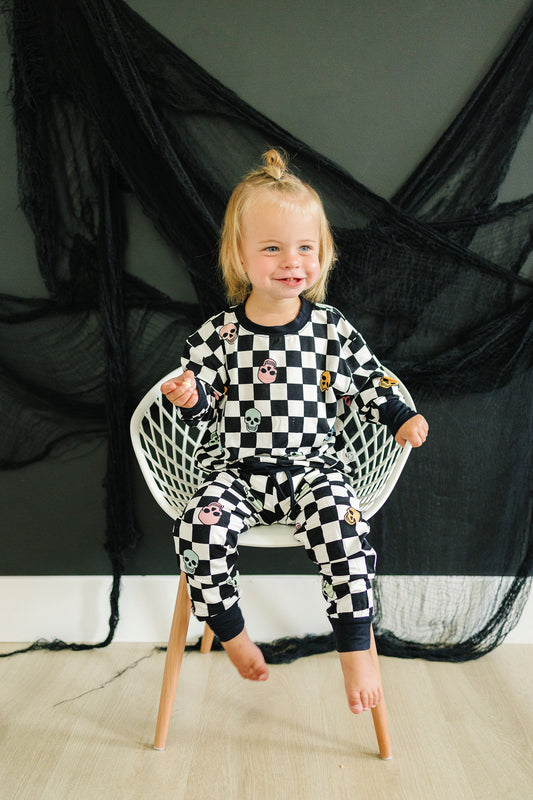 Little Sweat Set 1.0 in Checkered Skull - Sunday Littles