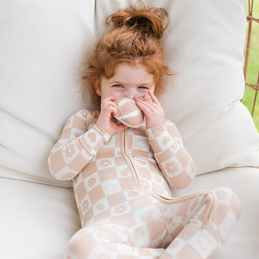 Slumber Pajama Set in Sand Checkerboard - Sunday Littles