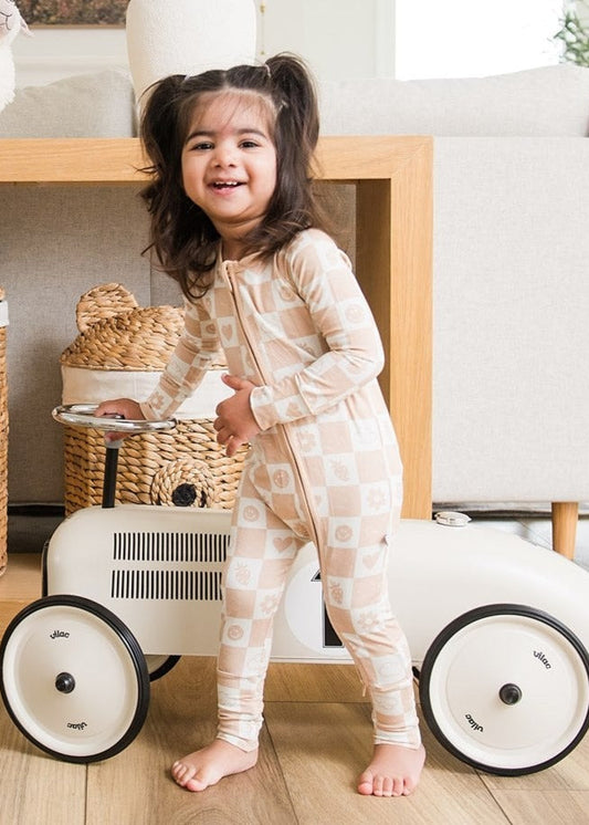 Little Zippers in Sand Checkerboard - Sunday Littles