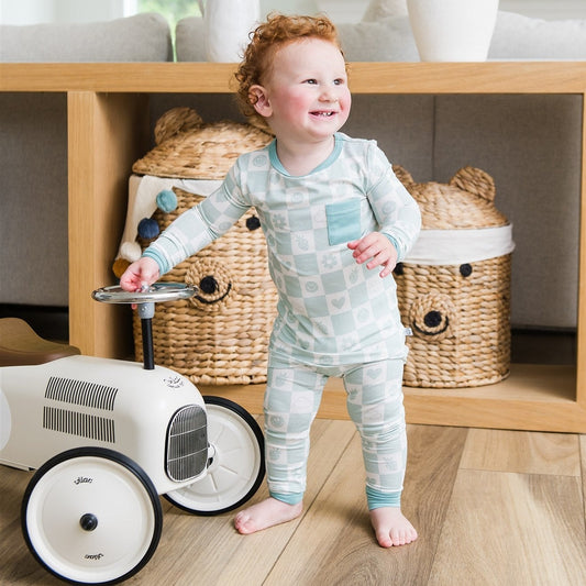 Slumber Pajama Set in Mint Checkerboard - Sunday Littles