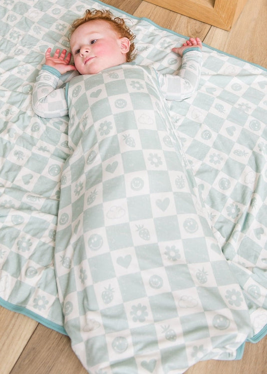 Sunday Sleep Bag in Mint Checkerboard - Sunday Littles