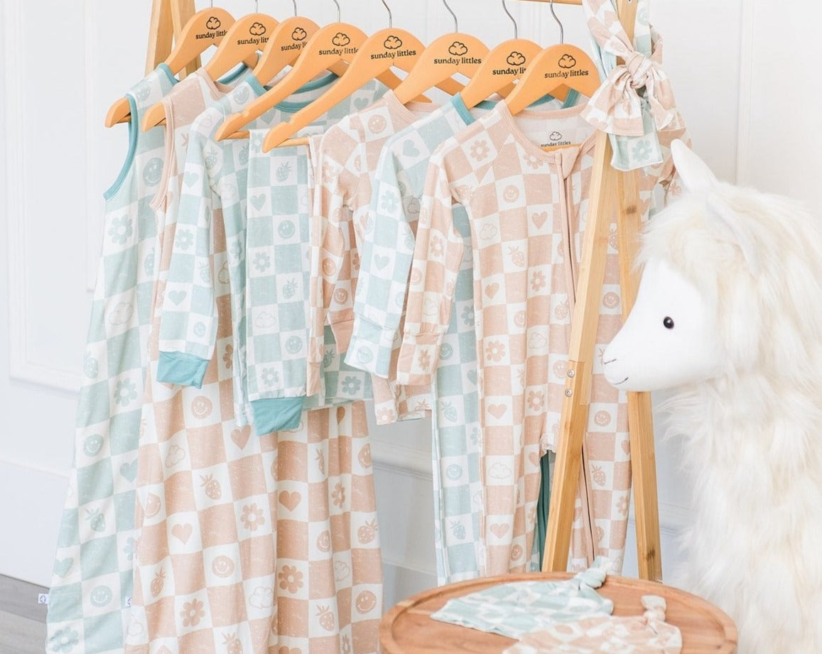 Slumber Pajama Set in Sand Checkerboard - Sunday Littles