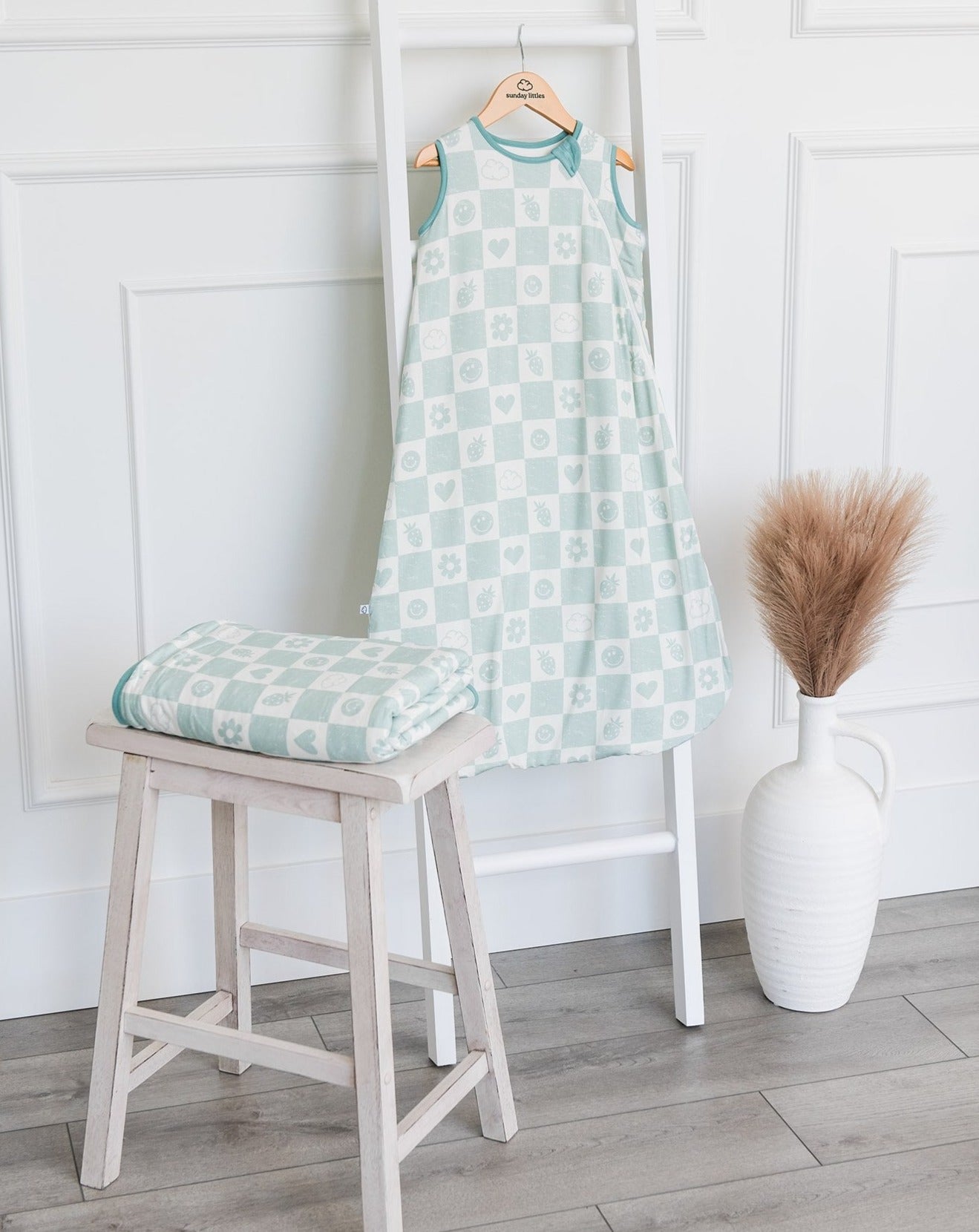 Sunday Sleep Bag in Mint Checkerboard - Sunday Littles