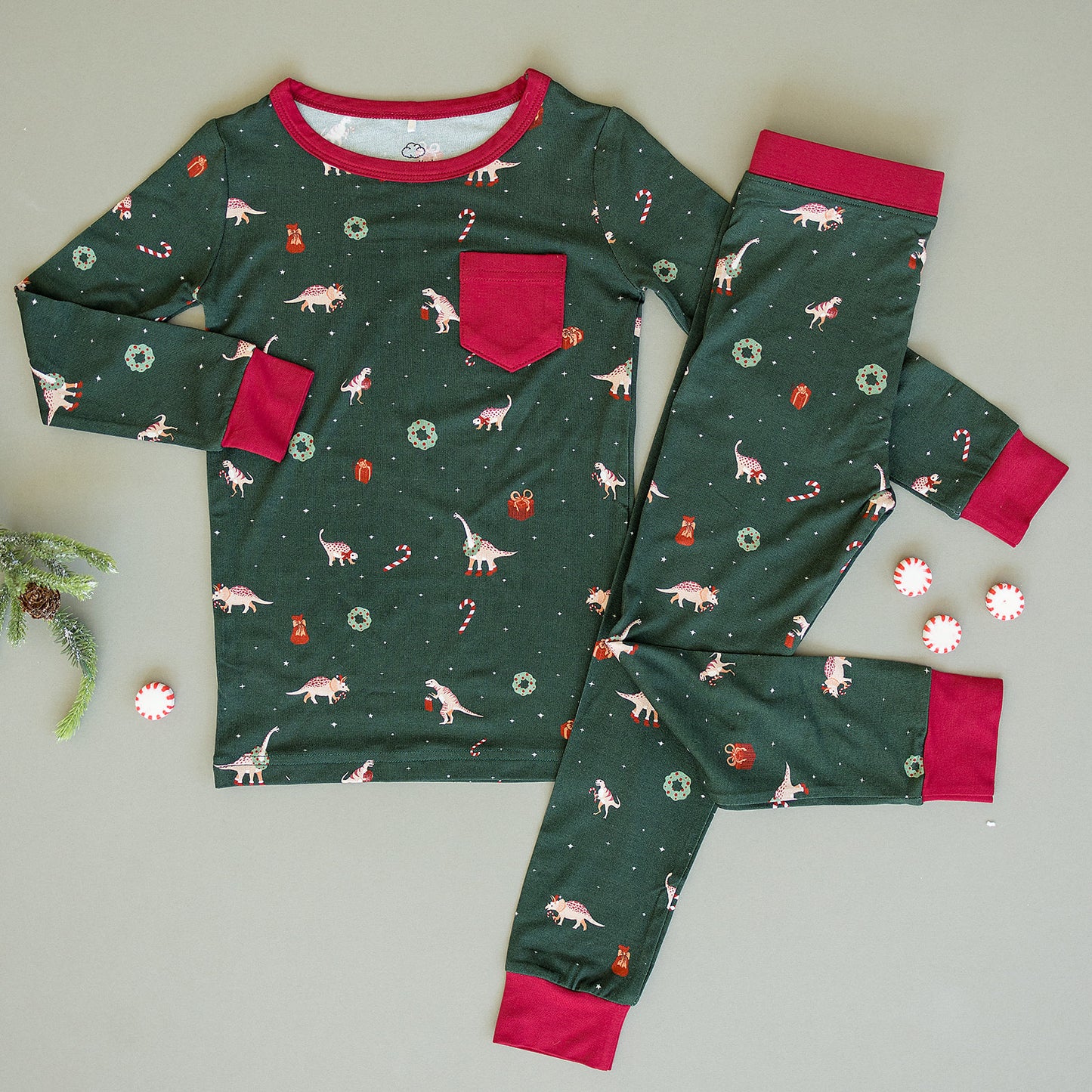 Slumber Pajama Set in Dino-Mas - Sunday Littles