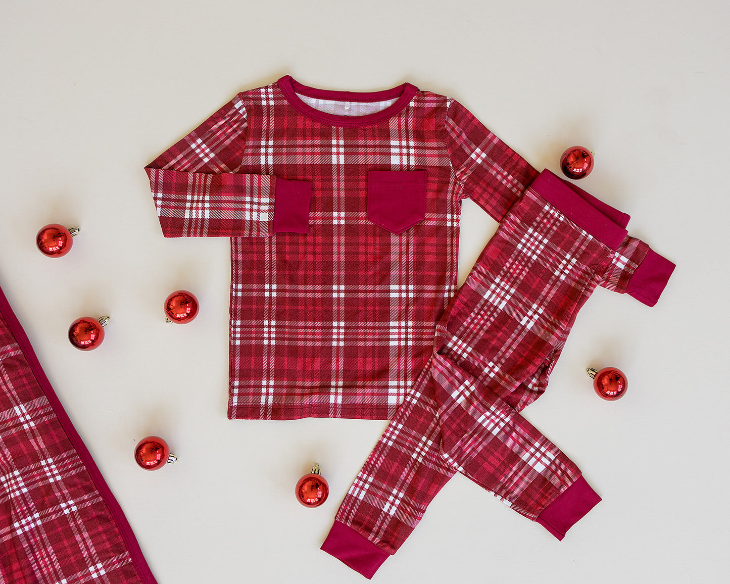 Slumber Pajama Set in Cardinal Plaid - Sunday Littles