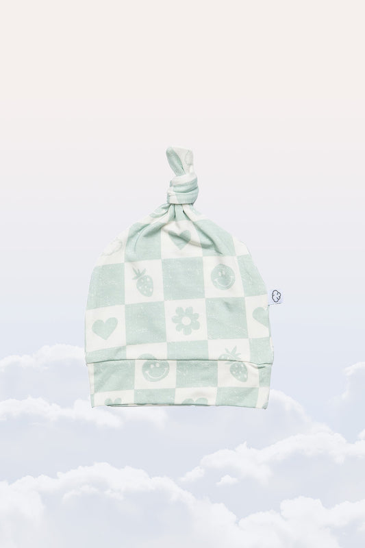 Knotted Cloud Cap in Mint Checkerboard