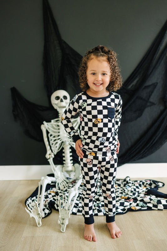 Slumber Pajama Set in Checkered Skull