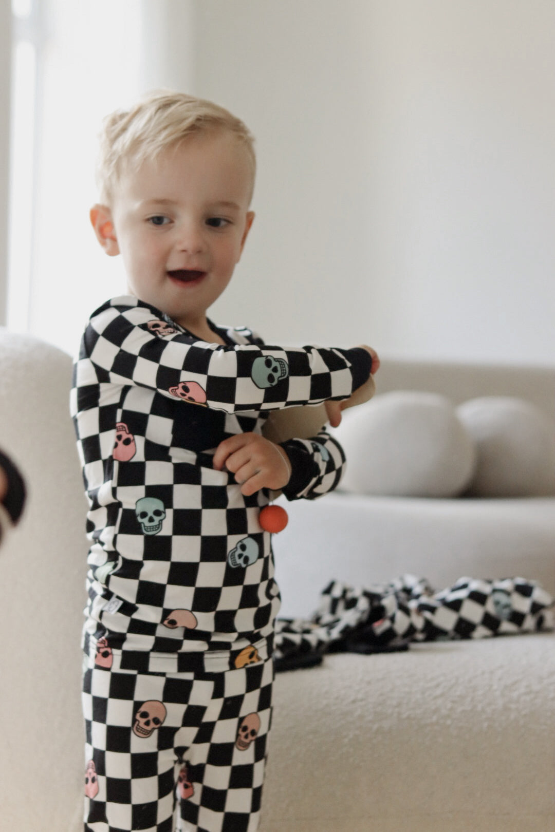 Slumber Pajama Set in Checkered Skull