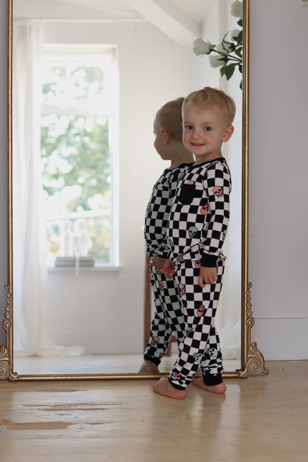 Slumber Pajama Set in Checkered Skull